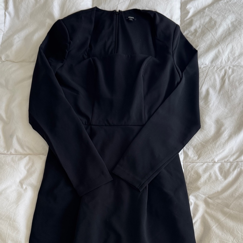 Square Neck Long Sleeve Fit And Flare Mini Dress With Pockets